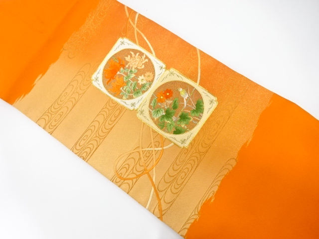 JAPANESE NAGOYA OBI / EMBROIDERY / FLOWER & BIRD